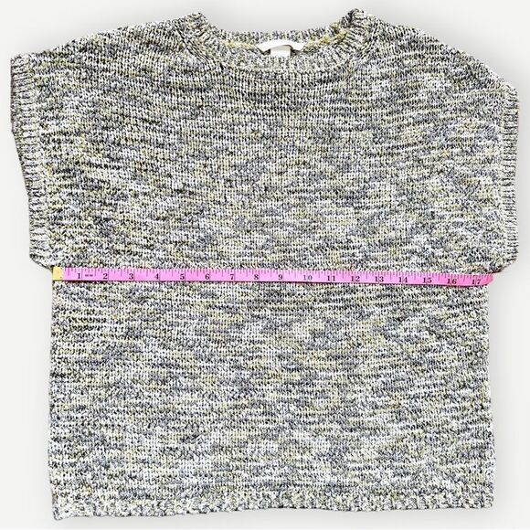 H&M Knit Yellow Gray Crewneck Relaxed Short Sleeve Pullover Boxy Sweater Top. XS - Picture 7 of 11